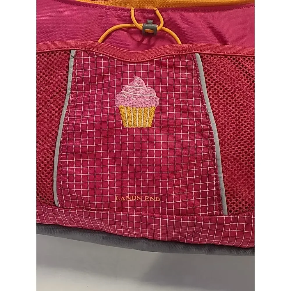 Lands End Kids Laptop Messenger Bag Cupcake School Pink Orange Neon Zip Top
